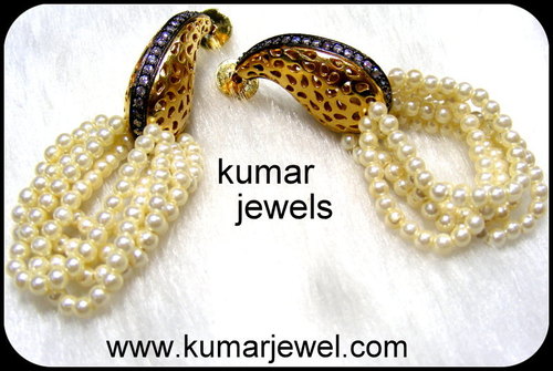 Pearl Tassel Earring - Silver Alloy, 2 Inches, Gold Plated | Freshwater Pearls, Cubic Zirconia, Lightweight, Elegant Design