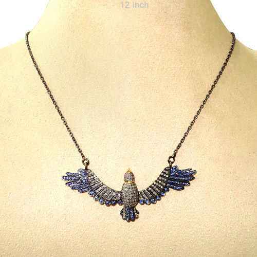 Silver Diamond Sapphire Ruby Necklace