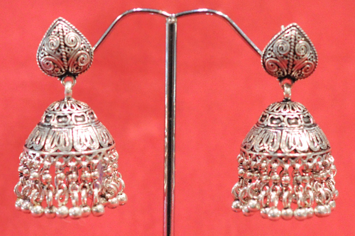 Oxidized Silver Jhumka Earrings - 50 mm