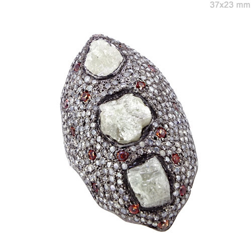 Diamond Orange Sapphire Silver Ring