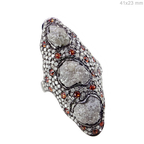 Diamond Orange Sapphire Silver Ring