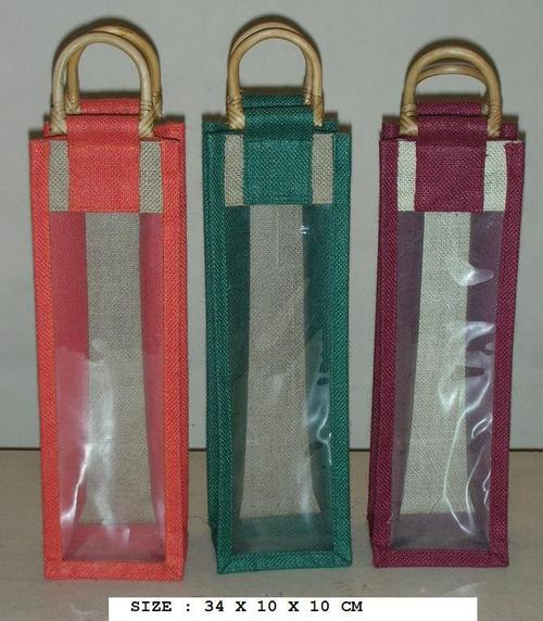 Jute Wine Bag With Cane Handle