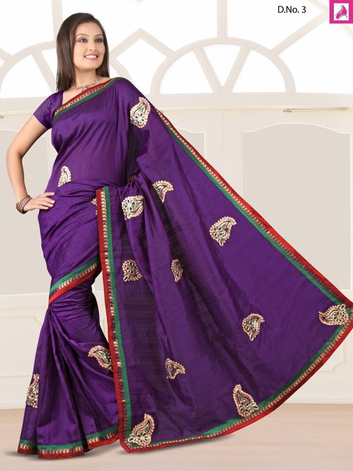 Artistic Violet Silk Ever Green Designer Saree