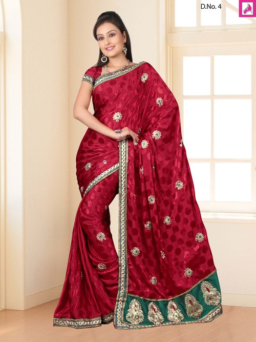 Esthetic Red Designer Ever Green Jacquard Saree