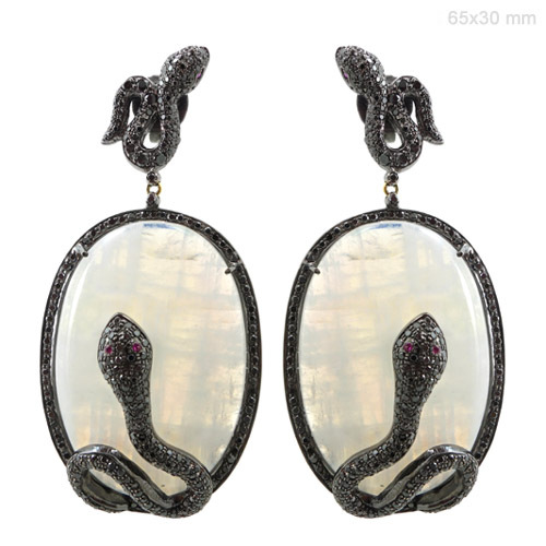 Moonstone Ruby Diamond Gold Earrings