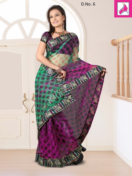 Dazzling Green-Magenta Designer Ever Green Saree