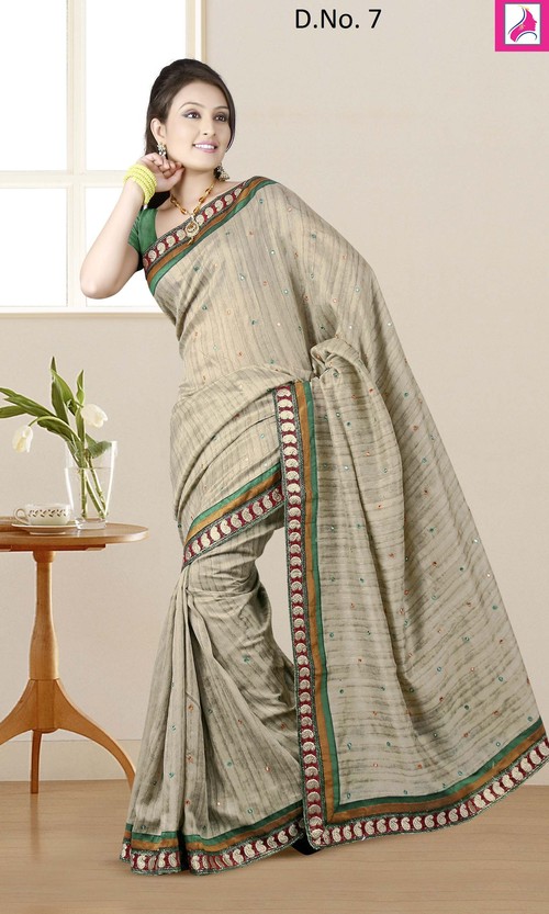 Stunning Chikoo Shaded Designer Ever Green Saree