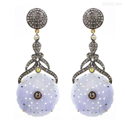 Jade Carving Diamond Gold Earrings
