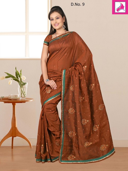 Dashing Rust Designer Silk Ever Green Saree