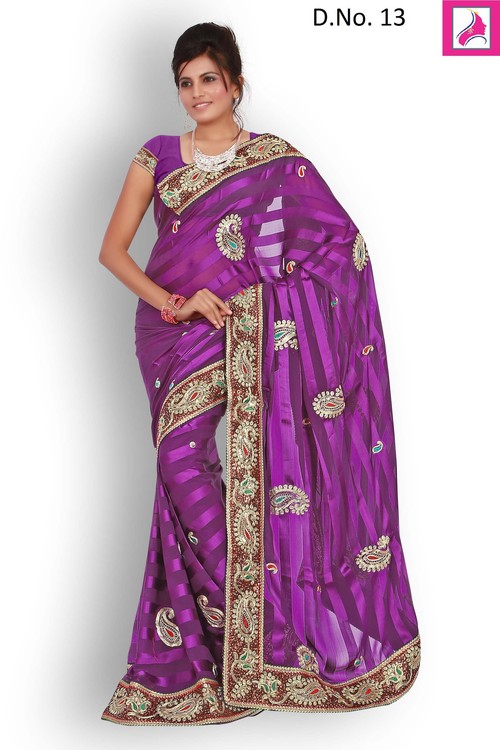 Pleasing Purple Designer Attractive Ever Green Saree