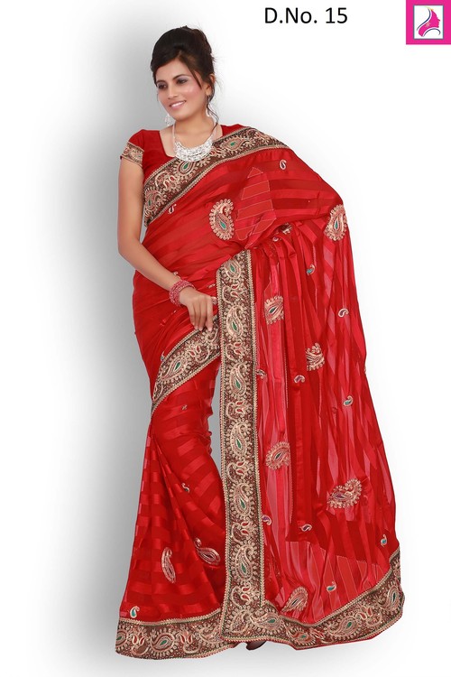 Awesome Red Designer New Ever Green Saree