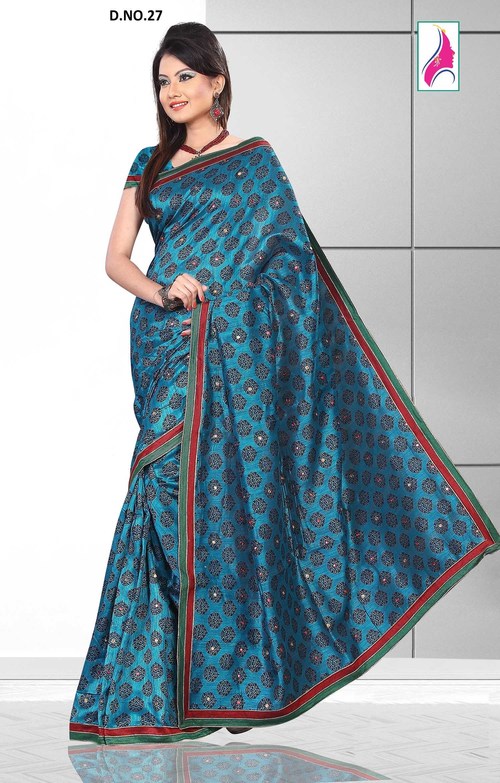 Sparkling Teal Blue Designer Ever Green Beautiful Saree