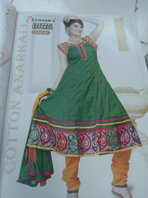 7 Seasans Chennai Express vol no 7 - Cotton Green Anklet Anarkali, Hand Work Embroidery | Elegant Design, Comfortable Fit, Vibrant Colors