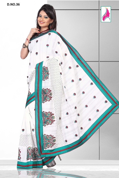 Enchanting White Designer Ever Green Saree