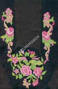Embroidered Shoe Upper - Cotton Material, Black Color | Floral Design With Pink Thread, Featuring Elegant Roses