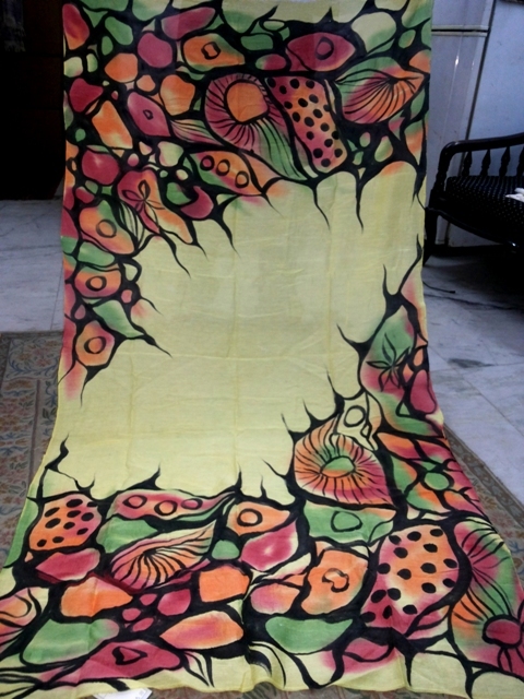 Hand brush paintings in silk scarfs