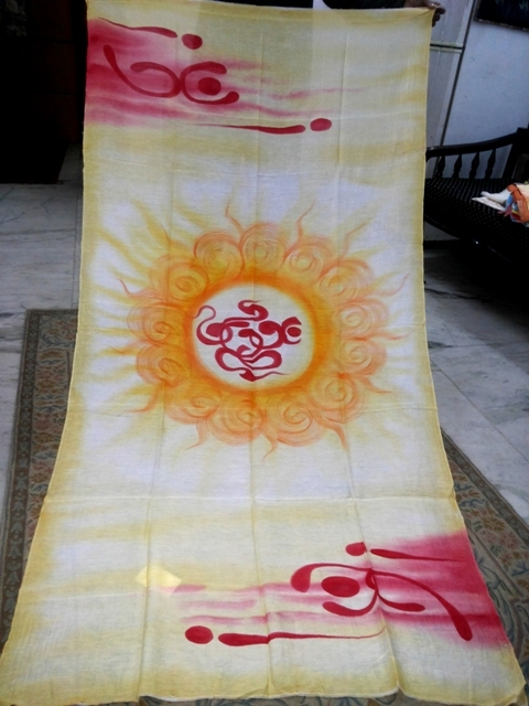 Hand brush paintings in silk scarfs
