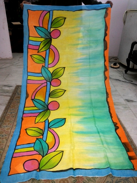 Hand brush paintings in silk scarfs