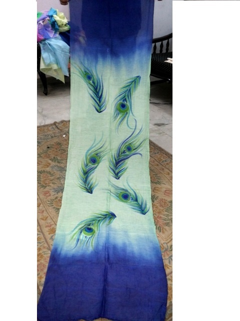 Hand brush paintings in silk scarfs