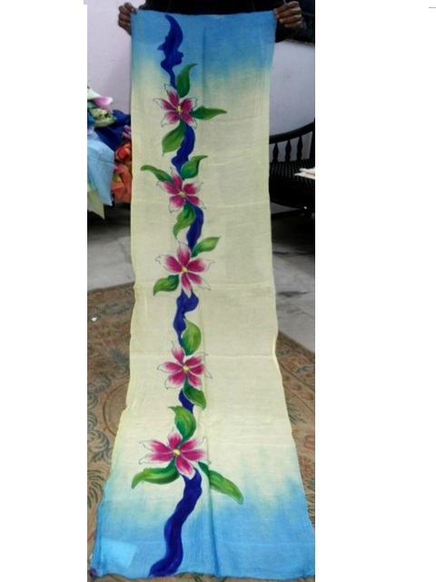 Hand brush paintings in silk scarfs