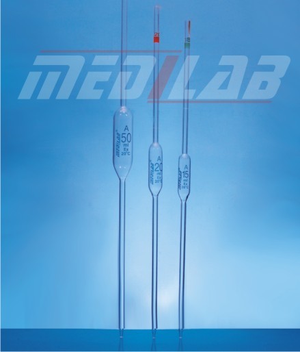 Pipette - Glass Volumetric 1-100 ml, Class AS/B, Color-Coded, Single Mark, DIN 12691