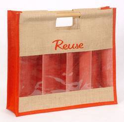 Four Bottle Clearfront Jute Bag