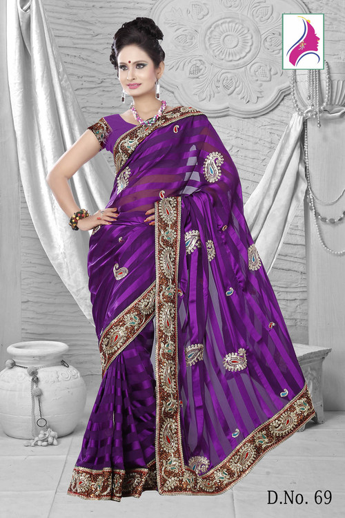 Zesty Purple New Arrival Embroidery Fancy Saree