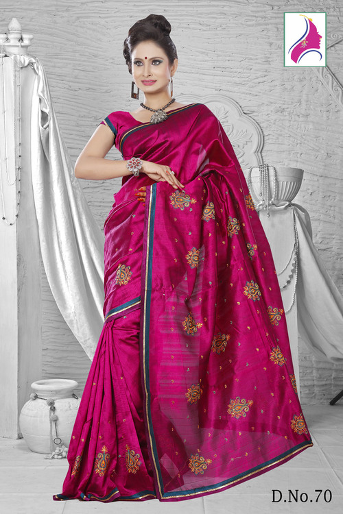 Classy Magenta Embroidered Silk New Arrival Saree