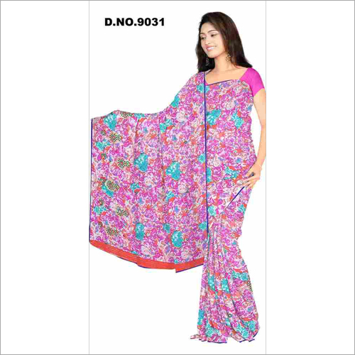 Printed Saree - Silk, 5.5 Yards, Pink | Floral Design, Vibrant Prints, Soft Fabric, Elegant Style, Comfortable Wear, Durable Material