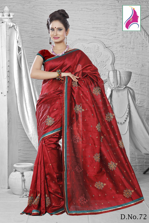 Esthetic Red Embroidered Silk New Arrival Saree