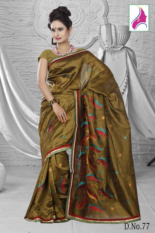 Stunning Mahendi Green Embroidered Silk