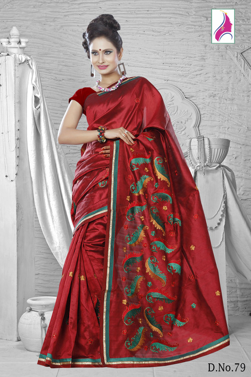 Dainty Red Embroidered New Arrival Silk Saree