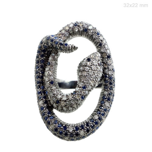 Blue Sapphire Diamond Silver Ring