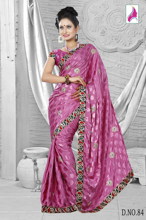 Aeshaane Pink Jacquard Embroidery New Arrival Saree