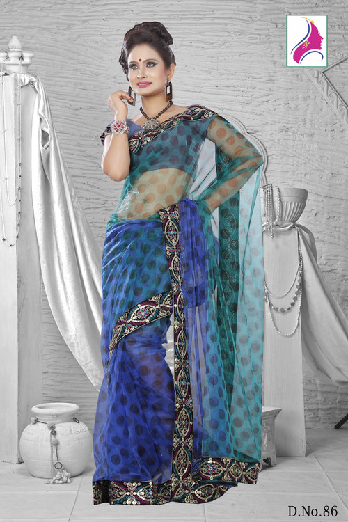 Simplistic Blue & Green Embroidered New Arrival Saree