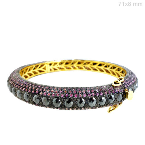 Pink Sapphire Diamond Gold Bangle - 14k Gold, 71x8 mm, 4.325 cts Pink Sapphire, 3.55 cts Diamond | Elegant Design, Luxury Accessory, Giftable Item
