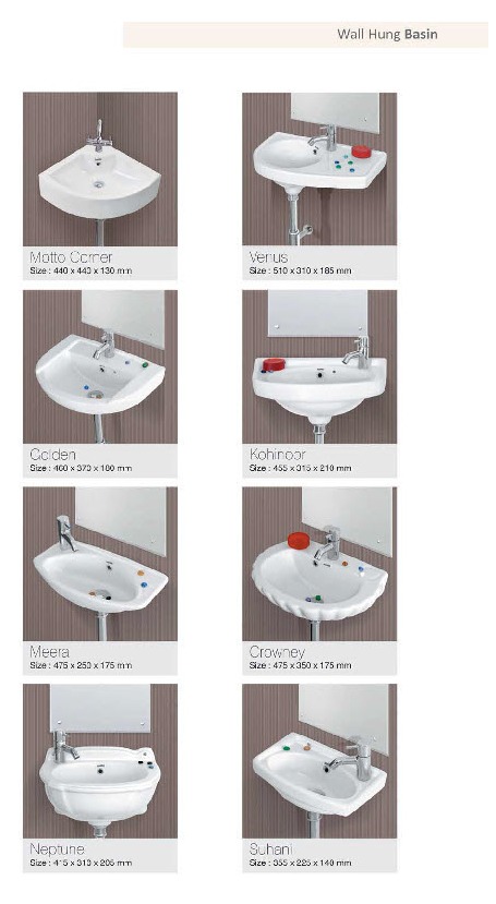 Stylish Wall Hung Basin - Ceramic, Multiple Shapes, Wall-mounted | Stylish Design, Stain Resistant, Smooth Finish, Space Saving