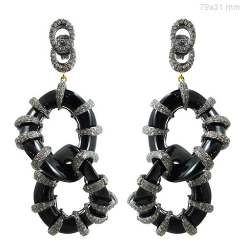 Diamond Onyx Carving Gold Earrings