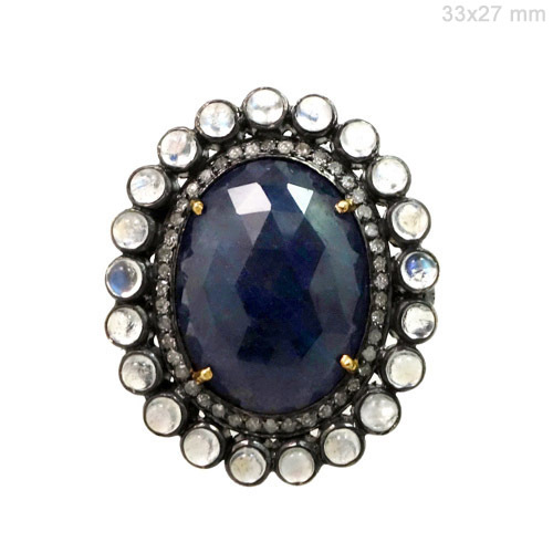 Blue Sapphire Moonstone Diamond Ring