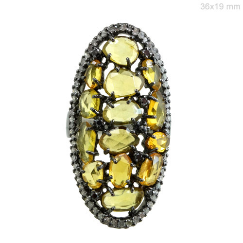 पीला नीलम हीरा चांदी की अंगूठी