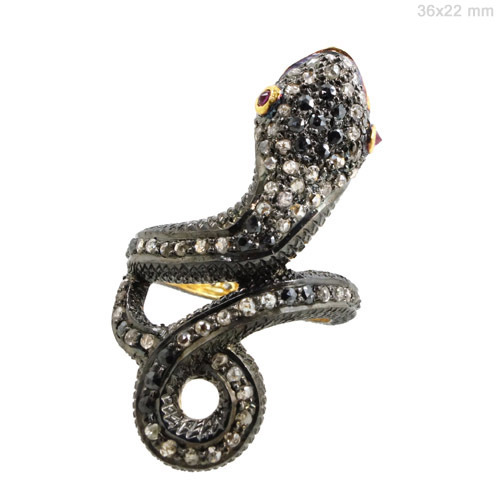 Ruby Diamond Gold Snake Ring