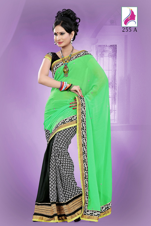 Ethereal Green-black Designer Georgette Party Wear Saree