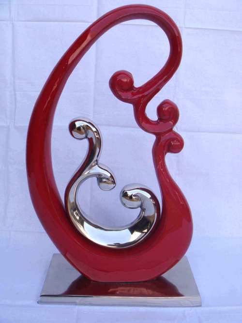Decorative Item - Ceramic & Stainless Steel, 12x6 Inches, Red | Elegant Design, Glossy Finish, Unique Style, Fine Craftsmanship