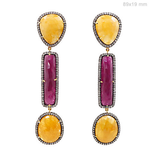 Multi Sapphire Ruby Diamond Earrings