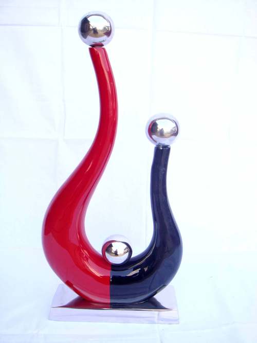 Decorative Item - Metal Resin, 12x8x5 Inches, Red Black, Glossy Finish | Elegant Design, Modern Art, Durable, Easy to Clean, Unique Style, 3 Pieces