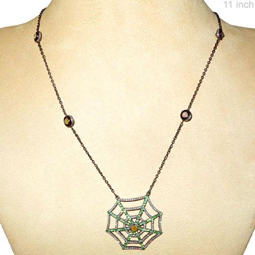 Tsavorite Diamond Silver Necklace