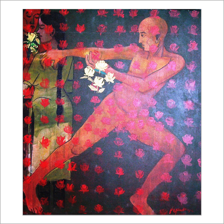 PU-C-03-106 - Canvas, 48x48 Inches, Red | Abstract Human Figure, Oil Painting, Emotional Impact
