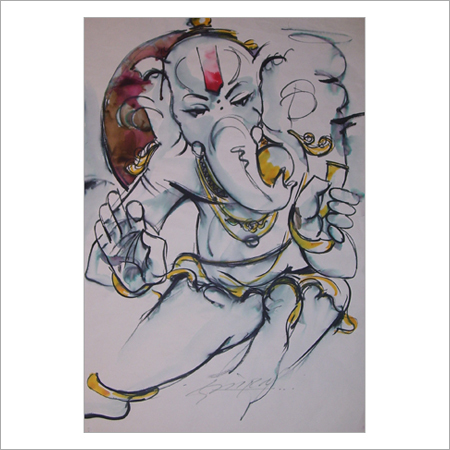 SG-M2-02-1270-S-"30X22" - Watercolor Fine Art Paper, 30x22 cm, Gray White | Unique Abstract Ganesh Art, Intricate Detail, Collectible