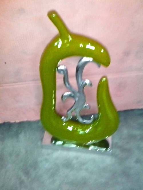Display Pear - Resin and Metal, 12x8x4 Inches, Green | Elegant Abstract Style, Glossy Finish, Metal Stand, Versatile Decor