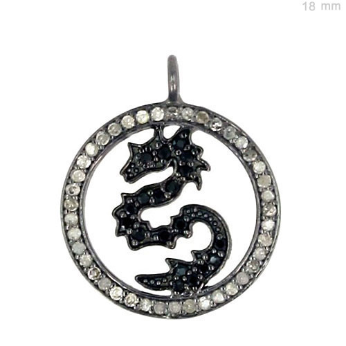 Black Spinel Pave Diamond Silver Pendant